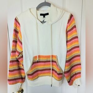 DANCE AND MARVEL Women's Hoodie Crochet Sleeve & Pocket Sweatshirt. NWT Sz S.